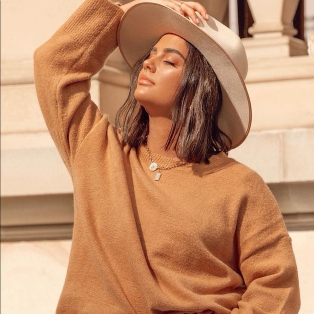 Princess Polly x Bella Fiori Oversized Wide Sleeve Crewneck Sweater Caramel xs